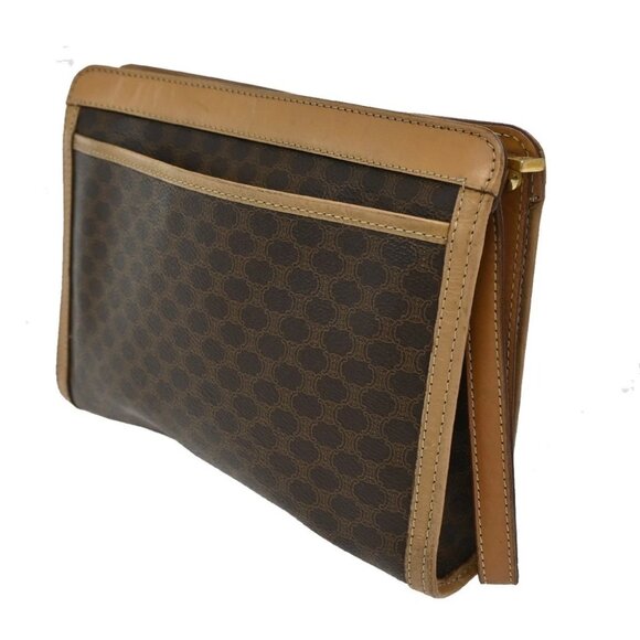 CELINE Logo Macadam Pattern Clutch Pouch Bag PVC Leather Brown GHW Italy 09KB626 - Picture 4 of 16